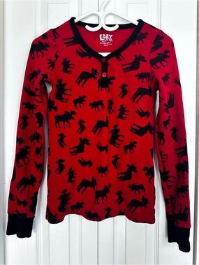 Lazy One Red Henley with Black Moose Print